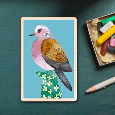 Wooden Postcard TURTLE DOVE ON HEDGE Bird Card