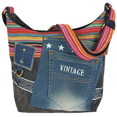 Sunsa sustainable shoulder bag made from recycled jeans & canvas. Vegan women's bag