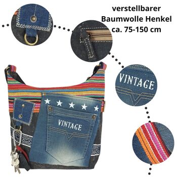 Sac à bandoulière durable Sunsa fabriqué à partir de jeans et de toile recyclés. Sac femme vegan 8