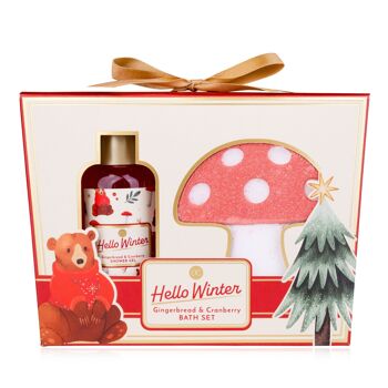 Coffret cadeau HELLO WINTER dans une jolie boîte avec un motif ours incl. Gel douche et bombe de bain 1