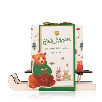 Set de bain HELLO WINTER sur luge en bois