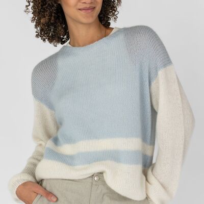 Colorblock sweater made primarily from baby alpaca