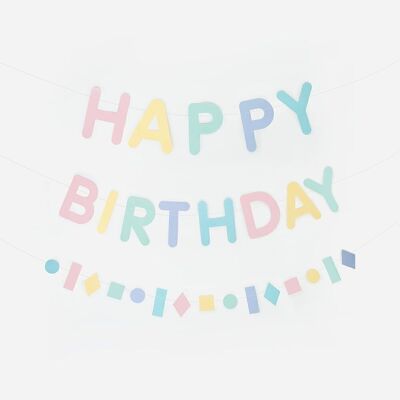 Geburtstagsgirlande: Happy Birthday Pastell