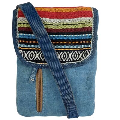 Sunsa Women's Sustainable Shoulder Bag. Vegan shoulder bag made from recycled jeans & woven cotton. Handbag vintage retro style. Crossbody bag for women.