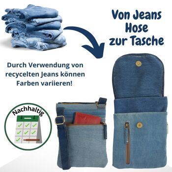 Sac à bandoulière durable Sunsa pour femmes. Sac à bandoulière végétalien fabriqué à partir de jeans recyclés et de coton tissé. Sac à main style rétro vintage. Sac bandoulière pour femme. 5