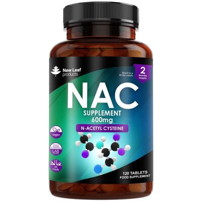 NAC N-Acetyl-Cystein 600 mg Nahrungsergänzungsmittel – 120 Aminosäuretabletten mit hoher Bioverfügbarkeit