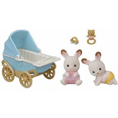 Sylvanian Families csoki nyuszi ikrek klasszikus babakocsival