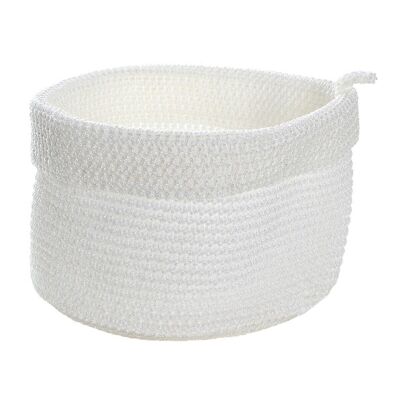 Large white crochet mesh round basket