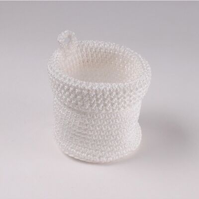 Round white crochet mesh basket 12x10cm