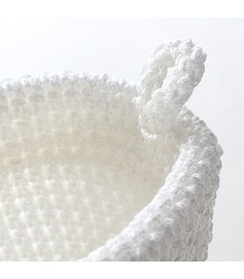 Panier rond maille crochet blanc 12x10cm 3