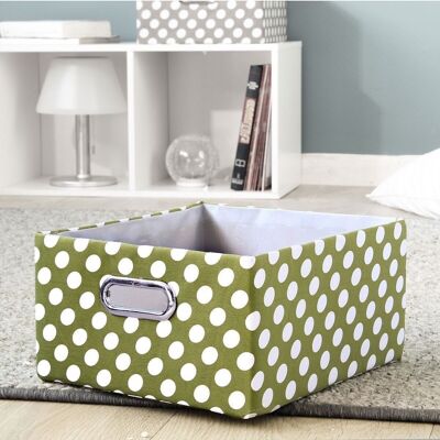 Green fabric drawer with white dots