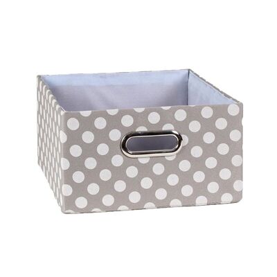 Gray fabric drawer with white dots