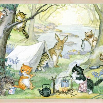 Wooden Postcard KITTEN CAMPSITE Card