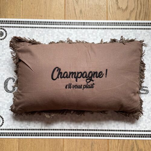 Coussin brodé Champagne s'il vous plaît - couleur Taupe - canapé - cadeau