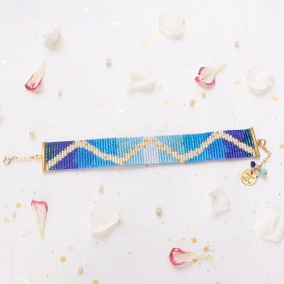 Bracelet  - Manchette tissage perle Miyuki : Hasard bleu