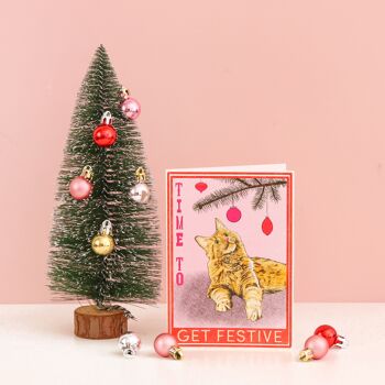 Il est temps d’obtenir une carte de Noël festive pour chat | Carte de Noël drôle de chat 5