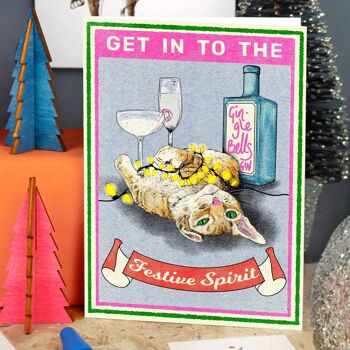 Carte de Noël festive esprit chat | Carte de Noël drôle | G&T 4