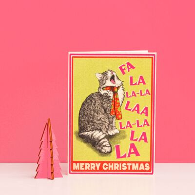 Tarjeta de Feliz Navidad del Gato Cantante | Tarjeta de Navidad linda del gato | Gato