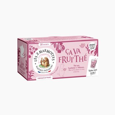 Les 2 Marmottes Thé ça va Frui'thé - ORGANIC Raspberry and Hibiscus black tea - Energizing and stimulating - For the morning - 30 Sachets per box - Made in France - 60g