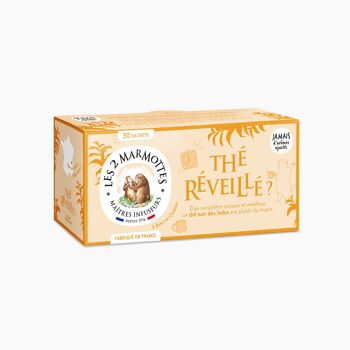 Les 2 Marmottes Thé Reveillé ? - Thé noir Assam 100% BIO - Energisant et stimulant - Pour le petit-déjeuner - 30 Sachets par boite - Made in France - 45g 1