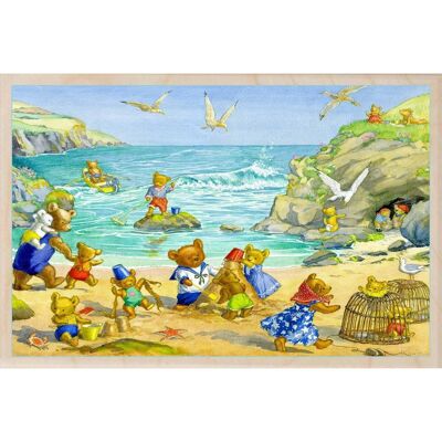 Hölzerne Postkarte TEDDIES ON THE BEACH Seaside Card