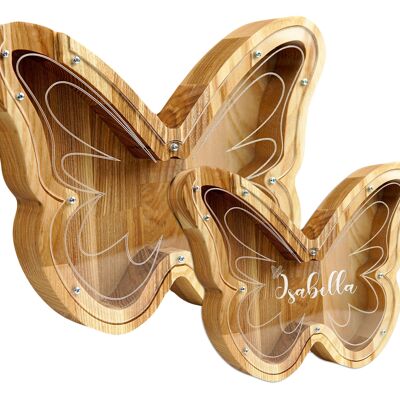 Wooden Piggy Bank Butterfly 2 colors 2 sizes
