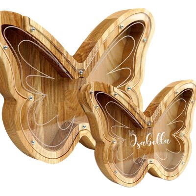 Wooden Piggy Bank Butterfly 2 colors 2 sizes
