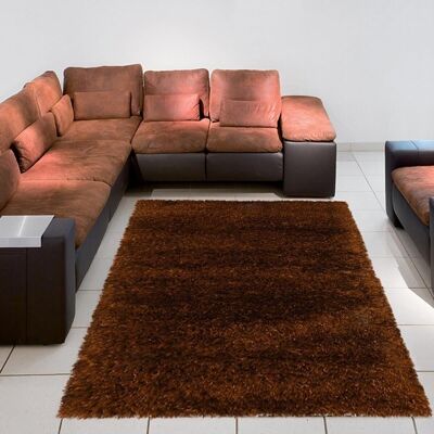 Tapis shaggy 140x140 rondcm MALAIDORY Marron. Tapis artisanal en Polyester