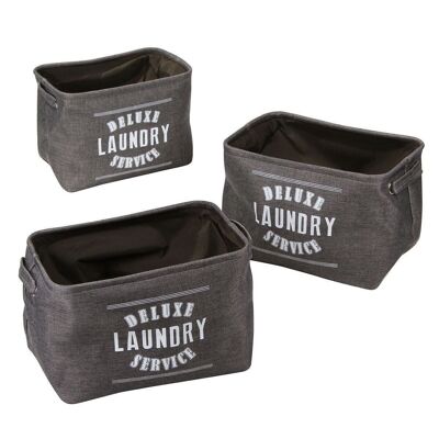 Gray canvas basket with text pattern - set of 3