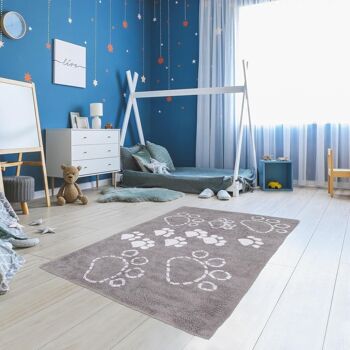 Tapis enfant 60x110cm PATTES 100% BIO Gris. Tapis artisanal en Coton 2