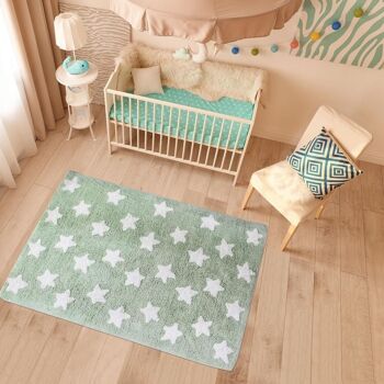 Tapis enfant 60x110cm ETOILE 100% BIO Vert. Tapis artisanal en Coton 2