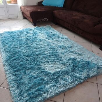 Tapis shaggy 60x110cm SG FIN Bleu. Tapis artisanal en Polyester 2