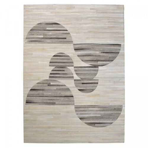 Tapis salon 200x290cm HALFROUND Gris. Tapis artisanal en Peau de bête