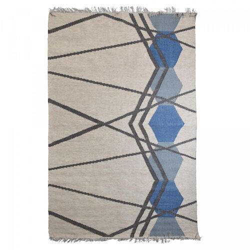 Tapis kilim 200x290cm KL BLANBLEU Bleu. Tapis artisanal en Laine