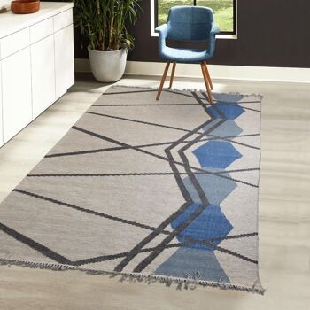 Tapis kilim 200x290cm KL BLANBLEU Bleu. Tapis artisanal en Laine 2