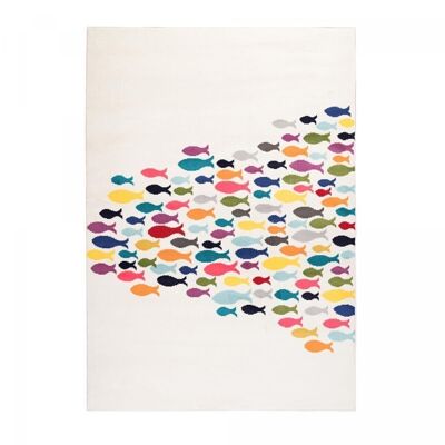 Tapis salon 120x170cm FISHES Multicolore en Polypropylène