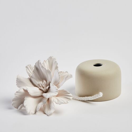 Diffuseur de parfum fleur d'hIbiscus par capillarité, en céramique - KONGA Crème