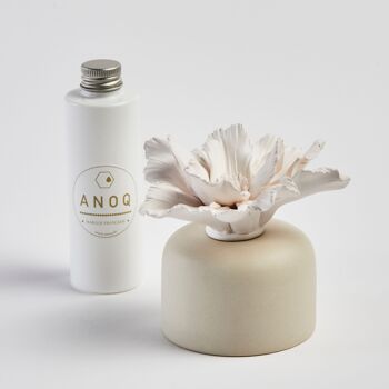 Diffuseur de parfum fleur d'hIbiscus par capillarité, en céramique - KONGA Crème 3