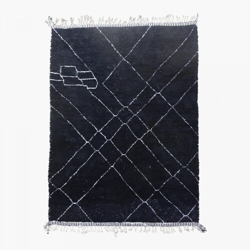 Tapis berbère 255x355cm BENI OUARAIN OULED Noir. Tapis artisanal en Laine