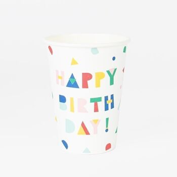 8 Gobelets en carton : Happy Birthday 1