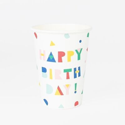 8 Gobelets en carton : Happy Birthday