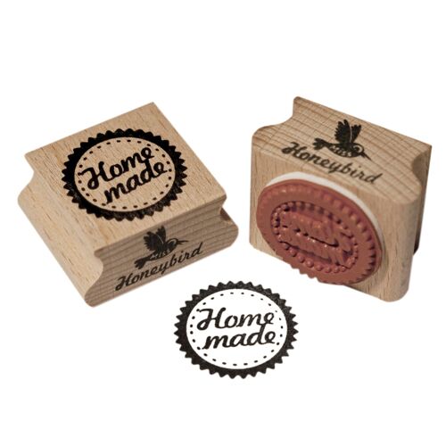 Round Stamp - "Home Made" Text - Vintage Red Rubber
