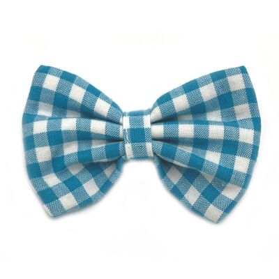 Turquoise gingham printed bow tie