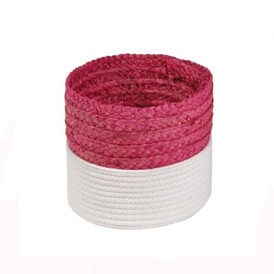 Panier bicolore blanc et rose en corde