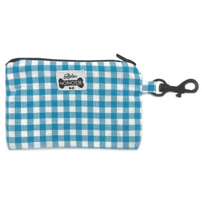 Turquoise gingham “OSCAR” zipped pouch