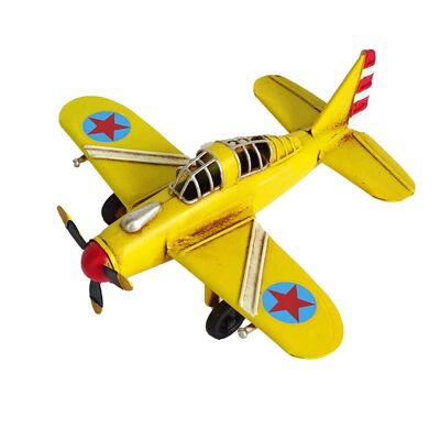 Modello in miniatura in latta di aeroplano giallo