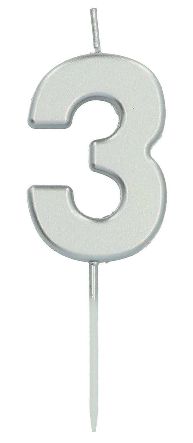Kerze Nummer 3 Silber - 5 cm