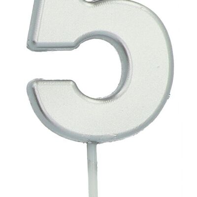 Bougie Chiffre 5 Argenté - 5 cm