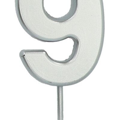 Candle Number 9 Silver - 5 cm