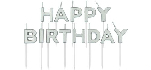 Candle set 'Happy Birthday' Silver - 2 cm